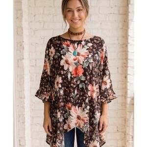 ODDY Orange Flutter Sleeve Blouse Asymmetrical